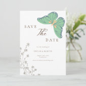 ワイルドフラワーと蝶の結婚式の日付保存 招待状 (スタンド正面)