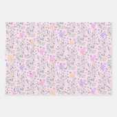 ワイルドフラワーと蝶の花園 ピンク ラッピングペーパーシート (正面)