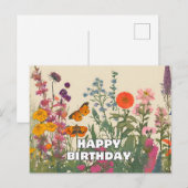 ワイルドフラワーと蝶の誕生日 ポストカード (正面/裏面)