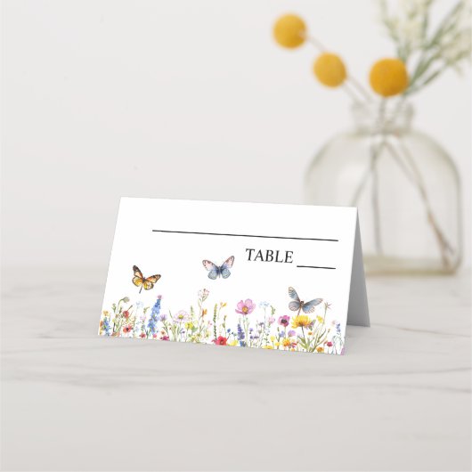 ワイルドフラワーと蝶エレガントな結婚式 プレイスカード (正面)