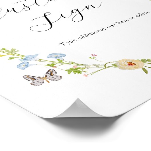 ワイルドフラワーと蝶カスタム文字標識 ポスター (角)