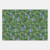 ワイルドフラワーと蝶ギフトラップ緑と青 ラッピングペーパーシート (正面)