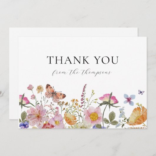 ワイルドフラワーと蝶シャワーありがとう サンキューカード (正面/裏面)