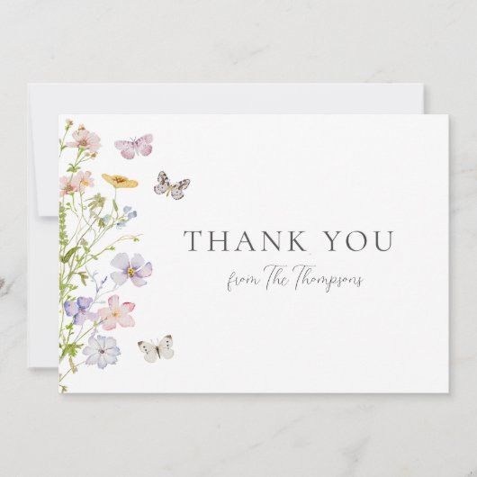 ワイルドフラワーと蝶シャワーありがとう サンキューカード (正面)