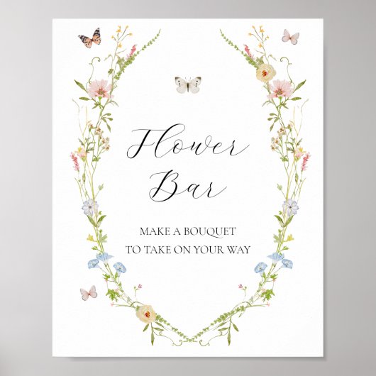 ワイルドフラワーと蝶フラワーブーケバー標識 ポスター (正面)