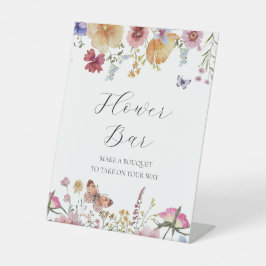 ワイルドフラワーと蝶フラワーブーケバー標識 台座サイン