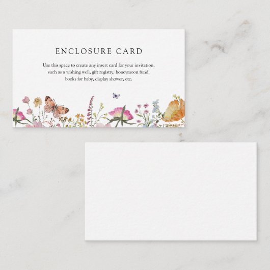 ワイルドフラワーと蝶ブライダル囲いカード エンクロージャーカード (正面/裏面)