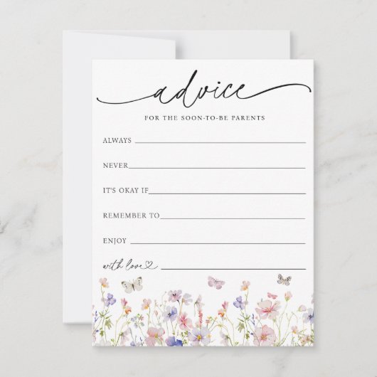 ワイルドフラワーと蝶ベビーアドバイスカード 招待状 (正面)