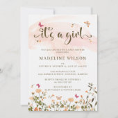 ワイルドフラワーと蝶 | 赤エレガントちゃんシャワー 招待状 (正面)