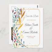 ワイルドフラワーと金ゴールドの輝き日付の結婚保存 ポストカード (正面/裏面)