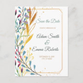 ワイルドフラワーと金ゴールドの輝き日付の結婚保存 ポストカード (正面)