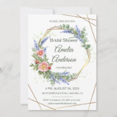 ワイルドフラワーと金ゴールドフレーム素朴ブライダルシャワー 招待状 (正面)