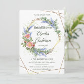 ワイルドフラワーと金ゴールドフレーム素朴ブライダルシャワー 招待状 (スタンド正面)