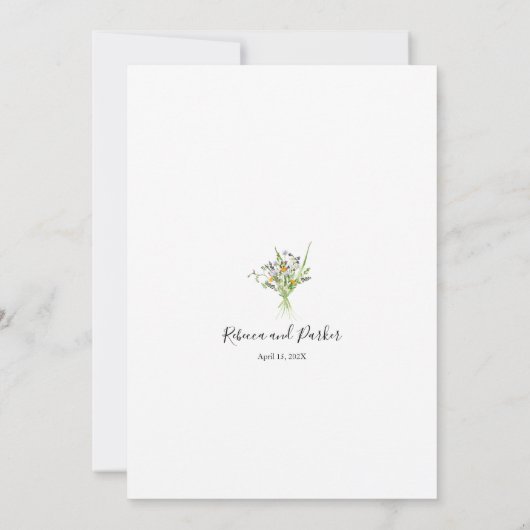 ワイルドフラワーと金ゴールド幾何学的結婚式招待状 招待状 (裏面)