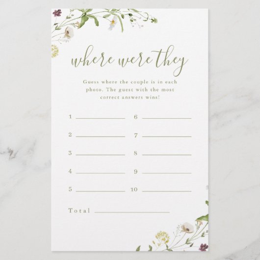 ワイルドフラワーどこ彼らはブライダルシャワーゲーム (正面)