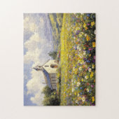 ワイルドフラワーに囲まれた絵を描教会 ジグソーパズル (縦)