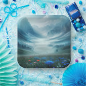 ワイルドフラワーのある霧がかった山の谷 ペーパープレート (パーティー)