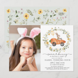 ワイルドフラワーのうさぎのイースターバースデー写真 招待状