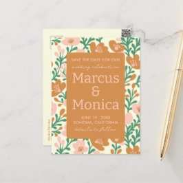 ワイルドフラワーのつる植物ピンクカスタムグリーンの日付を保存 ポストカード