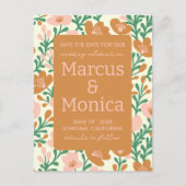 ワイルドフラワーのつる植物ピンクカスタムグリーンの日付を保存 ポストカード (正面)