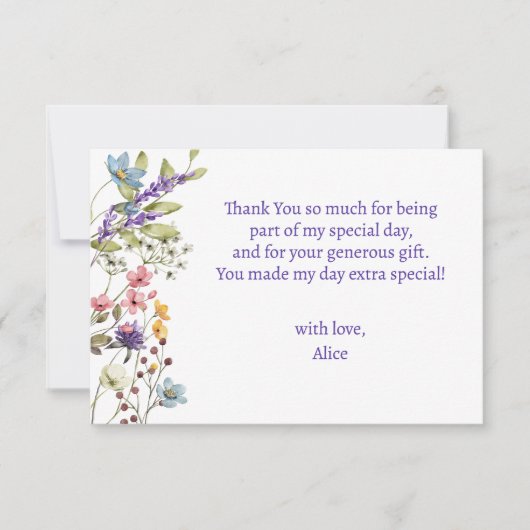 ワイルドフラワーのように咲く子供の誕生日 サンキューカード (正面)