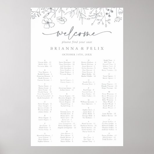 ワイルドフラワーのアルファベット順の中立席表 ポスター (正面)