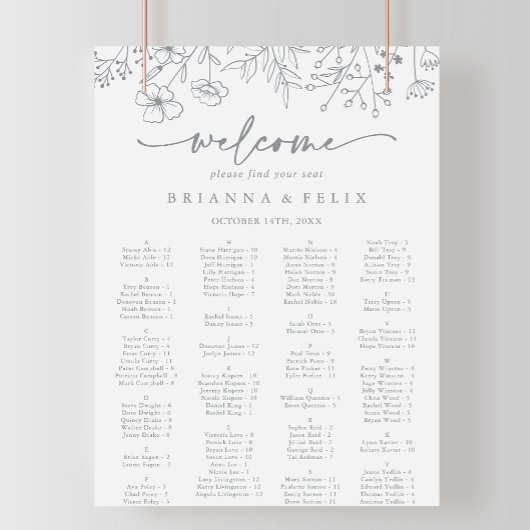 ワイルドフラワーのアルファベット順の中立席表 ポスター