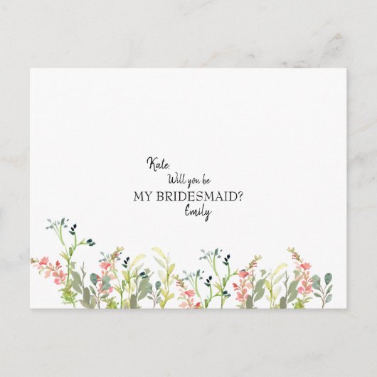 ワイルドフラワーのウェディング　あなたは私のブライズメイドになってくれる？ インビテーションポストカード (正面)