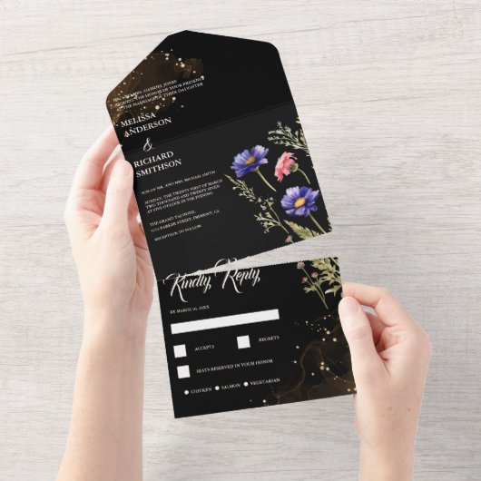 ワイルドフラワーのウェディング オールインワン招待状 (貼ってはがせる)