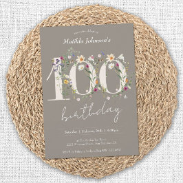 ワイルドフラワーのエレガントな花の100歳の誕生日パーティー 招待状