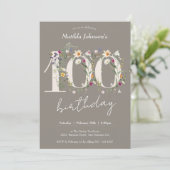 ワイルドフラワーのエレガントな花の100歳の誕生日パーティー 招待状 (スタンド正面)