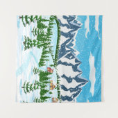 ワイルドフラワーのサボテンの模様の水色スタイル。F タペストリー (正面(横))