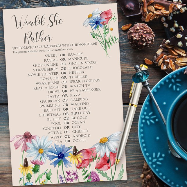 ワイルドフラワーのチャームは、彼女はむしろシャワーゲームをシャワー (Would She Rather Bridal Shower Game from my Wildflower Charm collection)