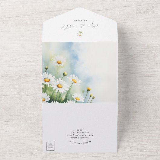 ワイルドフラワーのデイジー　RSVP付き　結婚式の招待状 オールインワン招待状 (外側)
