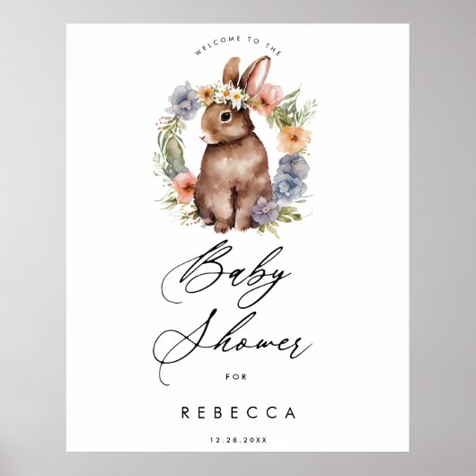 ワイルドフラワーのバニーの赤ちゃんシャワーサイン ポスター (正面)