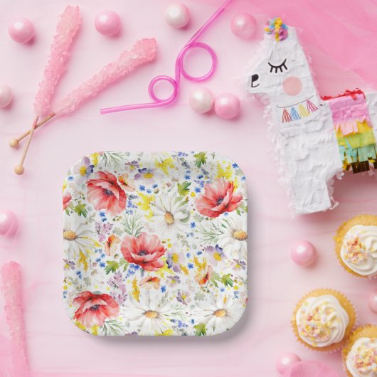 ワイルドフラワーのパターン エレガントな植物のサマー パーティ ペーパープレート (パーティー)