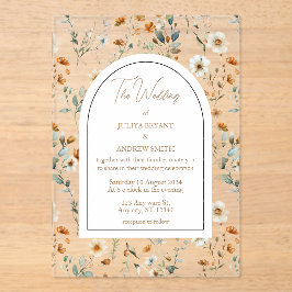 ワイルドフラワーのビンテージ結婚式 アクリル招待状