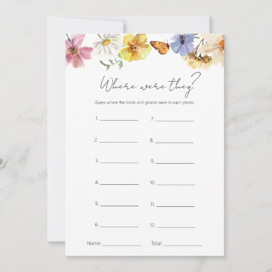 ワイルドフラワーのブライダルシャワーのゲームカード 招待状 (正面)