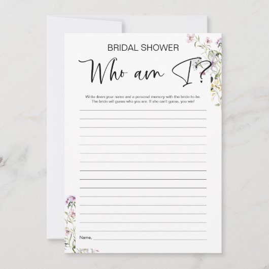ワイルドフラワーのブライダルシャワーゲーム 招待状 (正面)