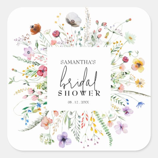 ワイルドフラワーのブライダルシャワープレゼント スクエアシール (正面)