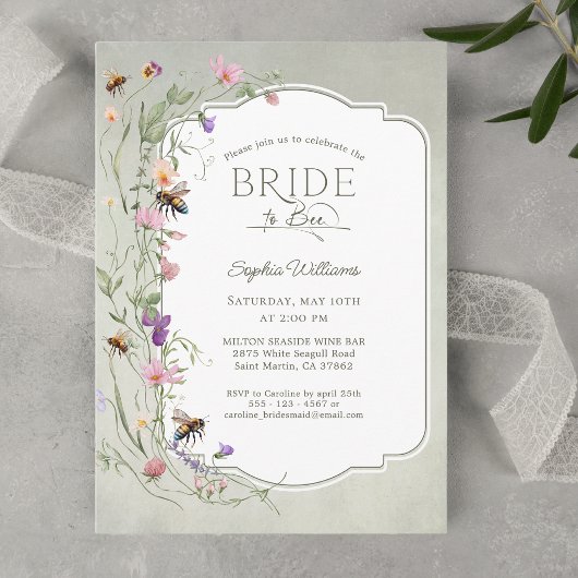 ワイルドフラワーのブライダルシャワー Rustic Bride to Bee 招待状