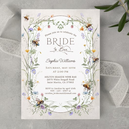 ワイルドフラワーのブライダルシャワー Rustic Bride to Bee 招待状