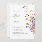 ワイルドフラワーのブーケ ハッピー カラフル モダン ウェディング 招待状 (正面)