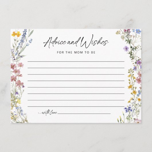 ワイルドフラワーのベビーの赤ちゃんシャワーアドバイスカードの願い エンクロージャーカード (正面)