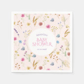 ワイルドフラワーのベビーガールのシャワーピンク スタンダードカクテルナプキン (正面)
