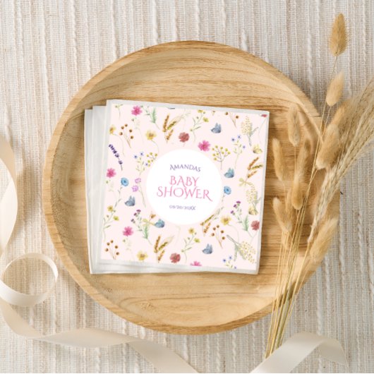 ワイルドフラワーのベビーガールのシャワーピンク スタンダードカクテルナプキン