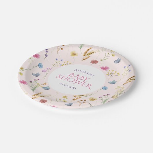 ワイルドフラワーのベビーガールのシャワーピンク ペーパープレート (アングル)