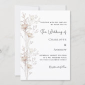 ワイルドフラワーのベージュクリームエレガントウェディング 招待状 (正面)