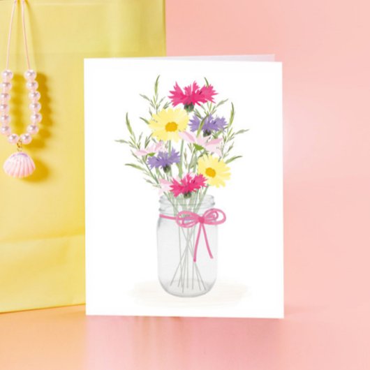 ワイルドフラワーのメイソンジャー花瓶レディースステーショナリー カード