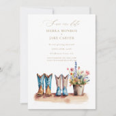 ワイルドフラワーのラスティック シック フォト ウェディング セーブ デート 招待状 (正面)